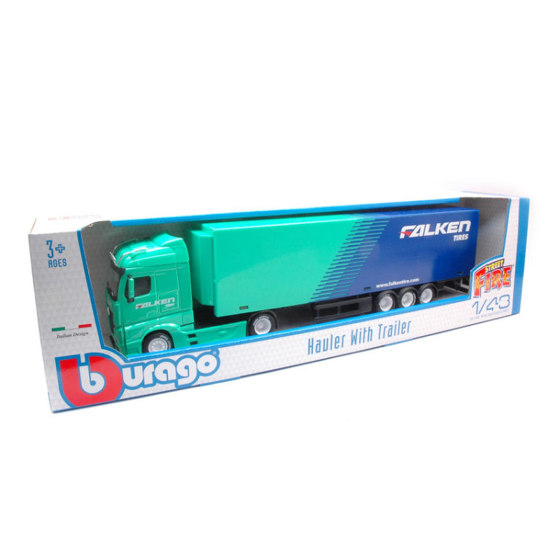 1:43 Burago Mercedes Actros Gigaspace Hauler With Trailer Falken Tires