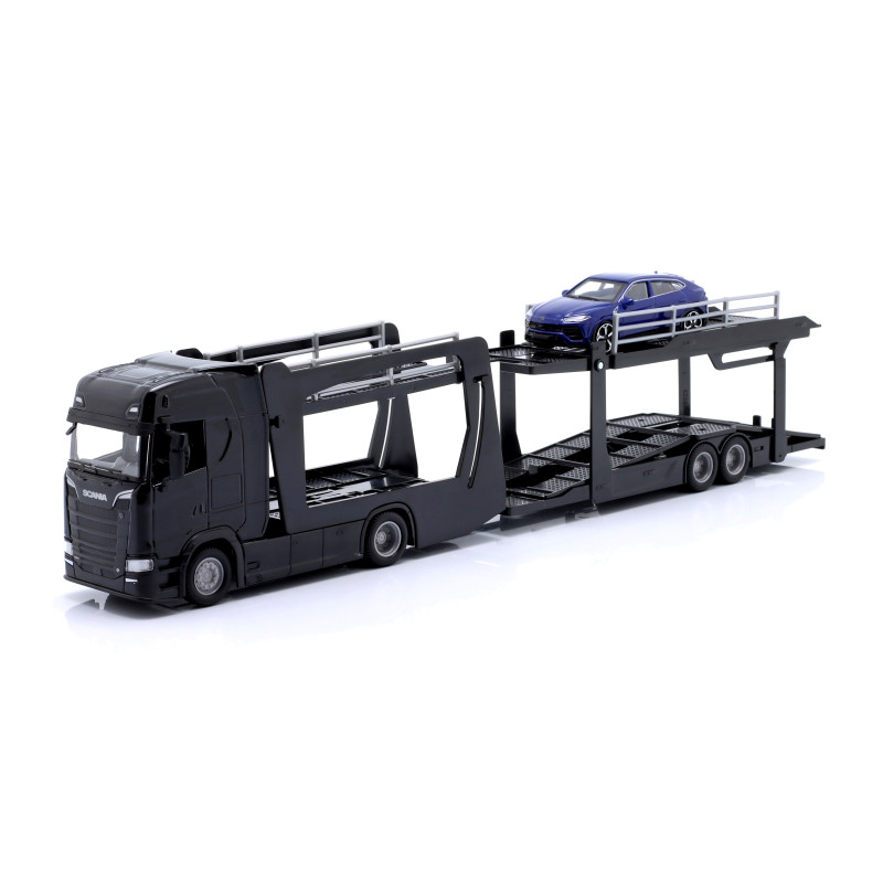 1:43 Burago Scania S730 Highline CAB CAR Carrier + Lamborghini Urus