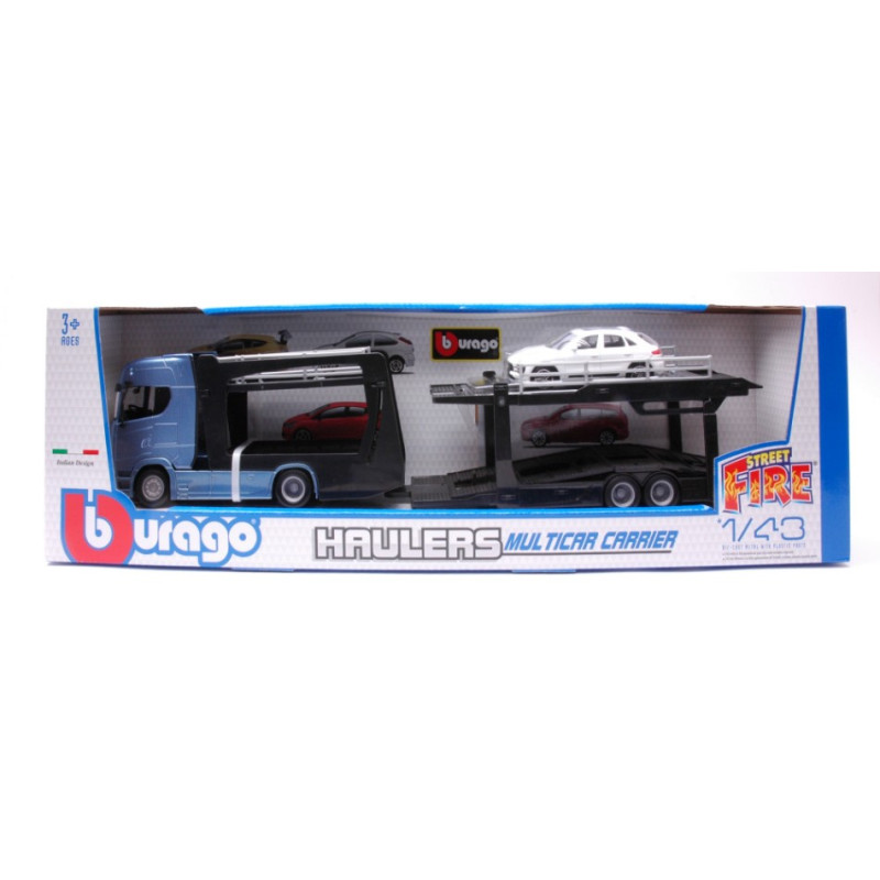 1:43 Burago Scania S730 Highline CAB CAR Carrier + Porsche Macan