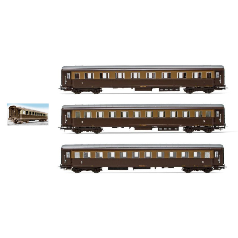 1:87 Rivarossi FS 3 UNITS Type 1946 Castano Isabella 1 1st AND 2 3rd Class Ep.iii