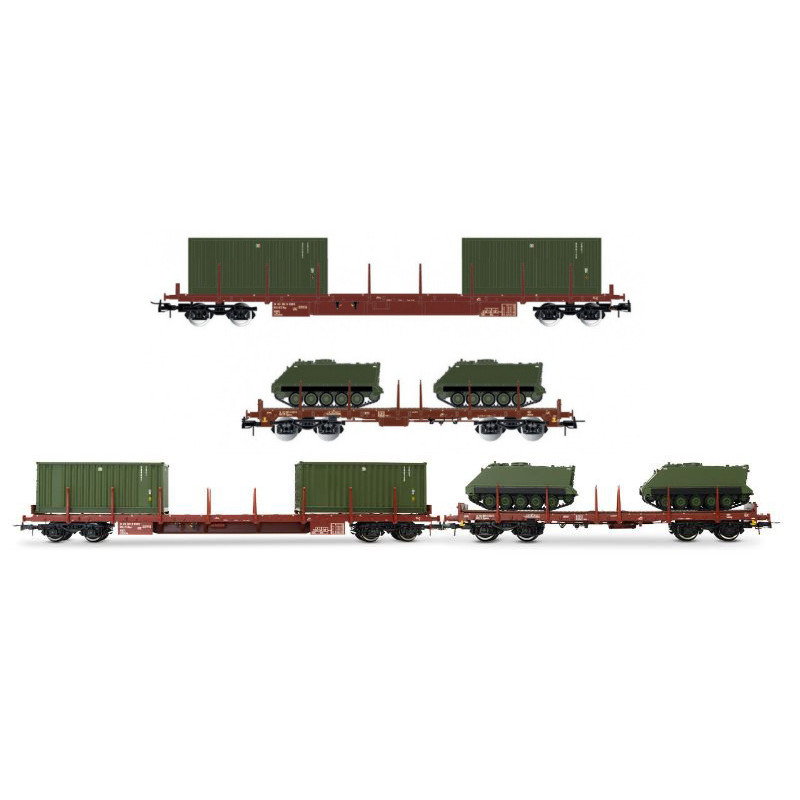 1:87 Rivarossi FS 2 UNIT Pack 4 AXLE Flat TWO 20' Containers + TWO M113 Ep.iv v