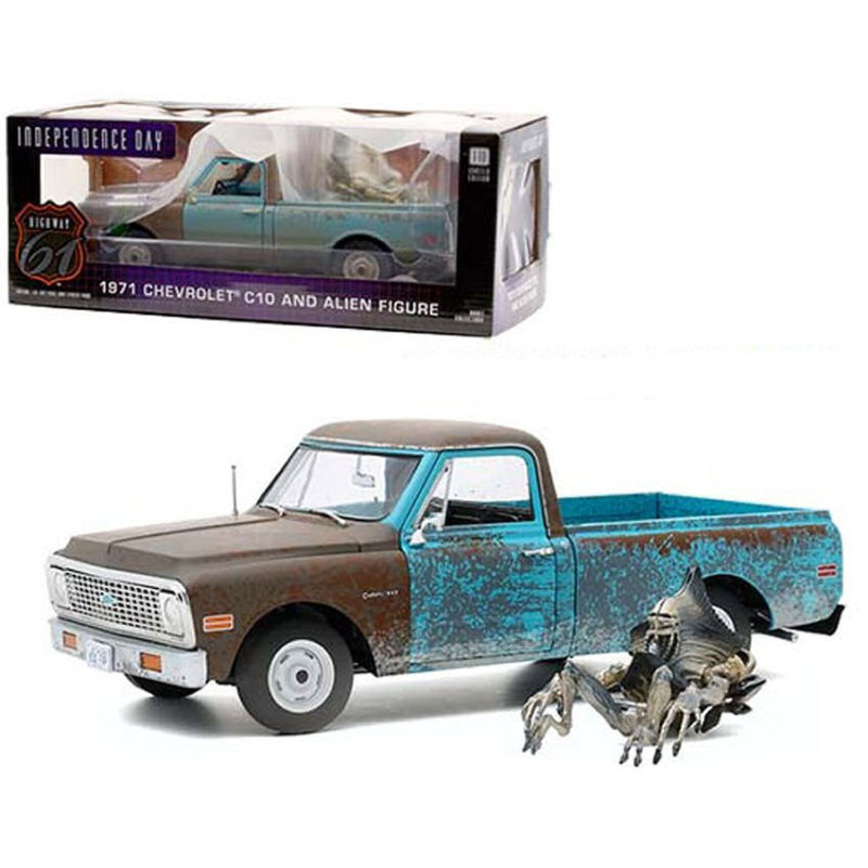 1:18 Highway 61 Chevrolet C 10 1971 W/alien Figure Indipendence DAY 1996 Blu