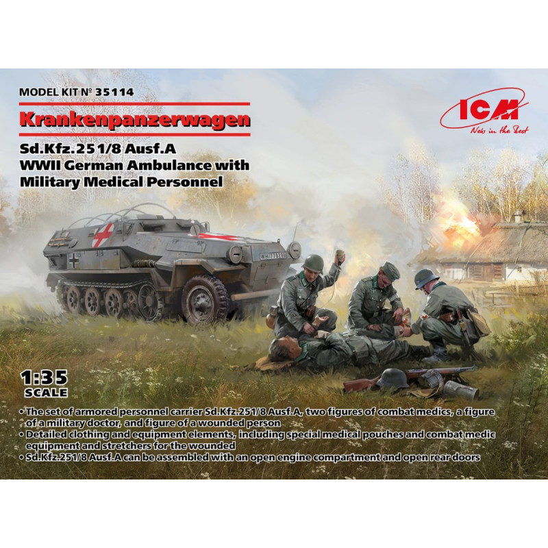 1:35 ICM Krankenpanzerwagen Sd.Kfz.251/8 Ausf.a Wwii German Ambulance KIT