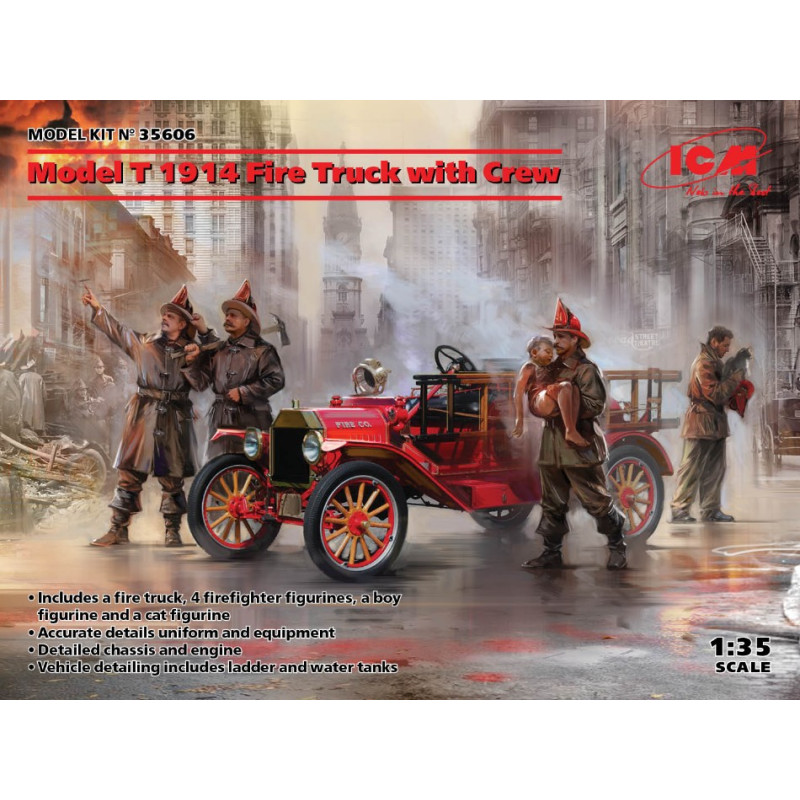 1:35 ICM Model T 1914 Fire Truck With Crew KIT