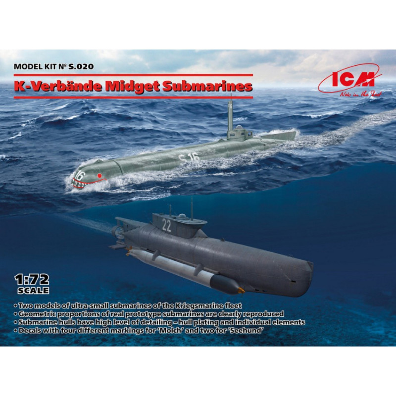 1:72 ICM K verbande Midget Submarines Seehund AND Molch KIT