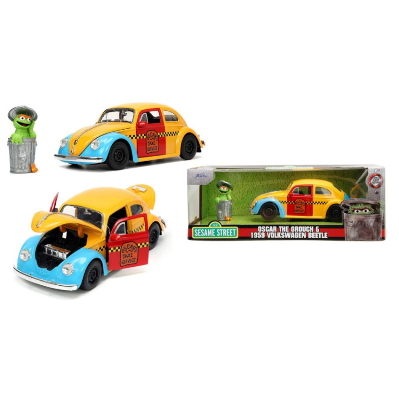 1:24 Jada Toys Volkswagen Beetle With Oscar THE Grouch 1959 Giallo/rosso