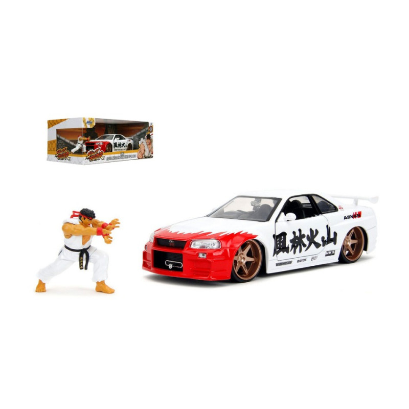 1:24 Jada Toys RYU Nissan Skyline GTR R34 Street Fighter Bianco/rosso/nero