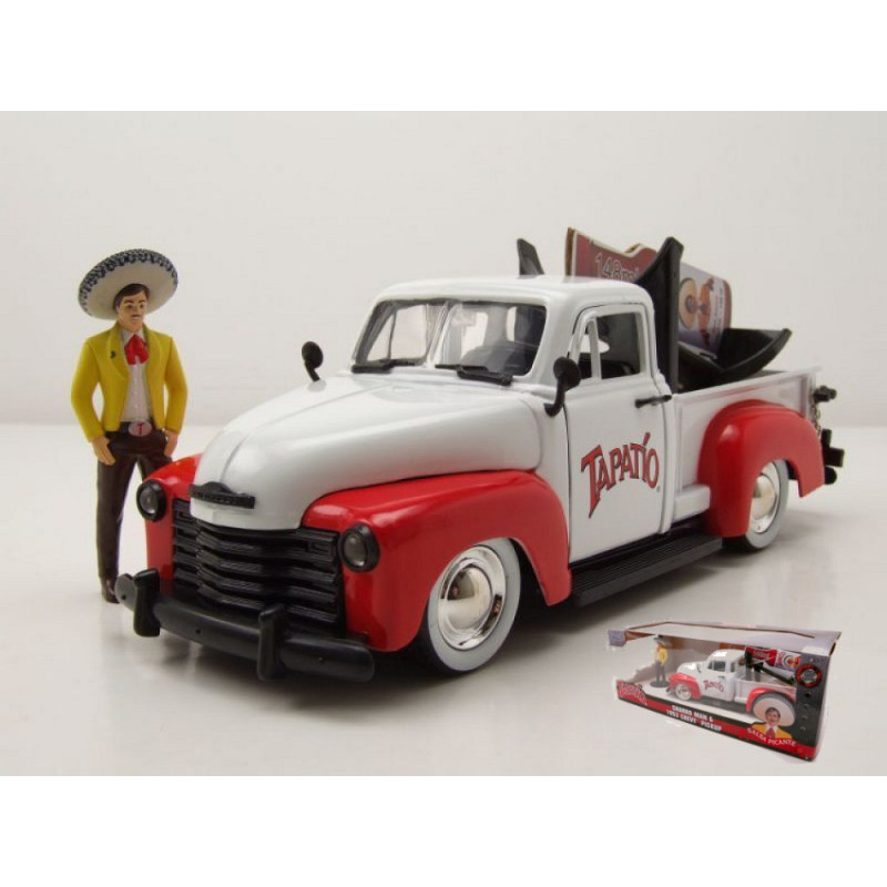 1:24 Jada Toys Chevrolet Pick UP 1953 With Tapatio Charro MAN Figure Bianco/rosso