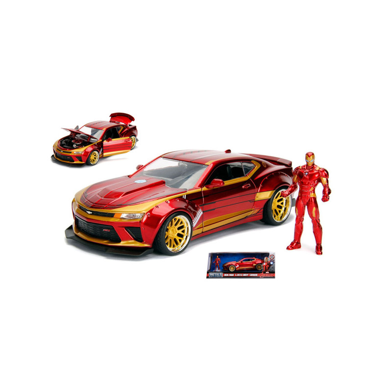 1:24 Jada Toys Iron MAN W/2016 Chevy Camaro Rosso Metallizzato