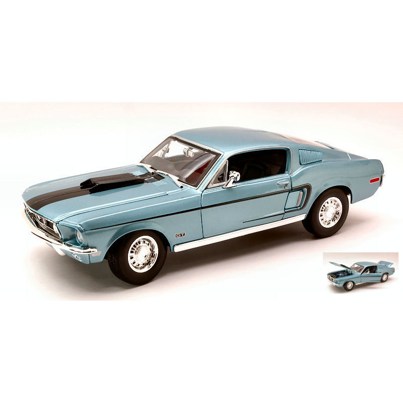 1:18 Maisto Ford Mustang GT Cobra JET 1968 Blu Chiaro Metallizzato