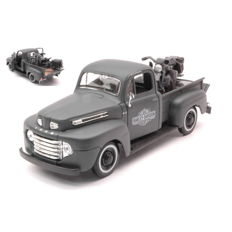 1:24 Maisto Ford F1 Pick UP 1948 W/harley Davidson WLA Flathead Grigio Opaco