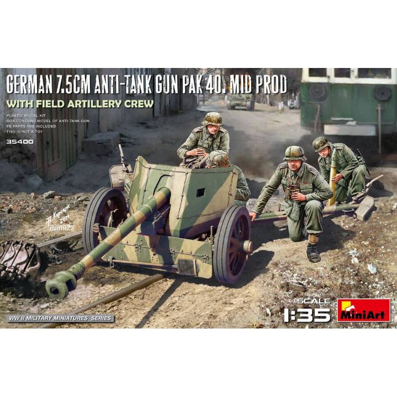 1:35 Miniart German 7,5 cm Anti tank GUN PAK 40 MID Prod.w/artillery Crew KIT