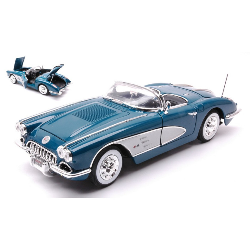 1:18 Motormax Chevrolet Corvette 1958 Blu Petrole/argento