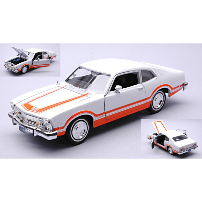 1:24 Motormax Ford Maverick 1974 Forgetten Classic Series Bianco W/arancione Strip.