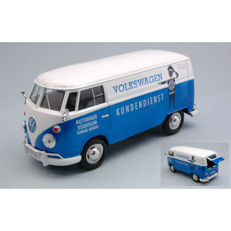 1:24 Motormax VW Type 2 (T1) 1965 Delivery VAN Kundendienst Blu/bianco