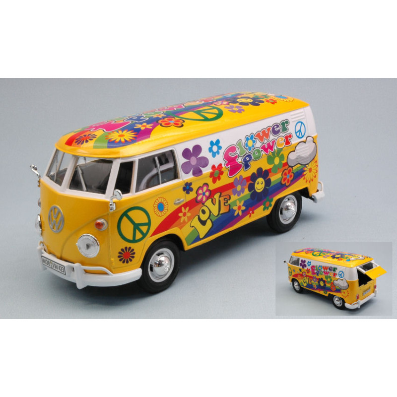 1:24 Motormax VW Type 2 (T1) 1965 Delivery VAN Flower Power 2 Giallo