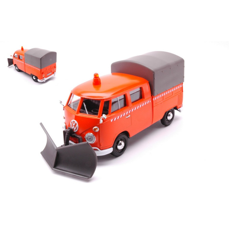 1:24 Motormax VW Type 2 T1 Pickup Truck W/snow Plow 1962 Arancione