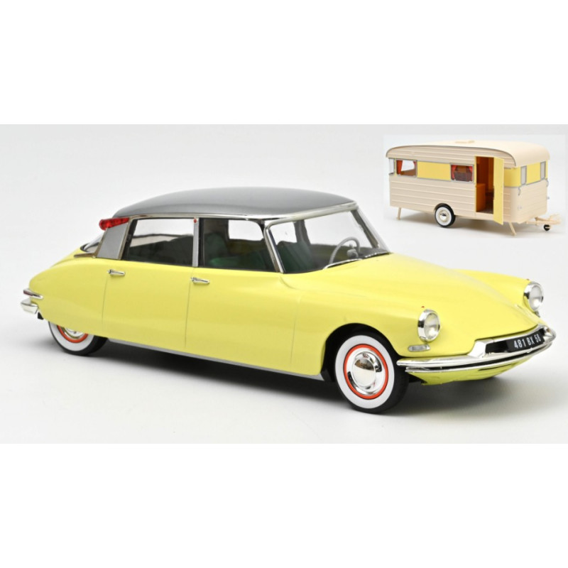 1:18 Norev Citroen DS 19 1960 Giallo & Caravan Digue Panoramic