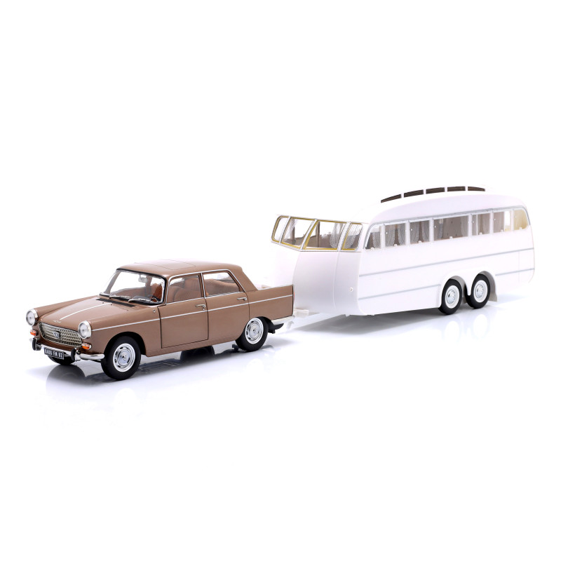 1:18 Norev Peugeot 404 1965 Marrone Metallizzato With Caravan Henon