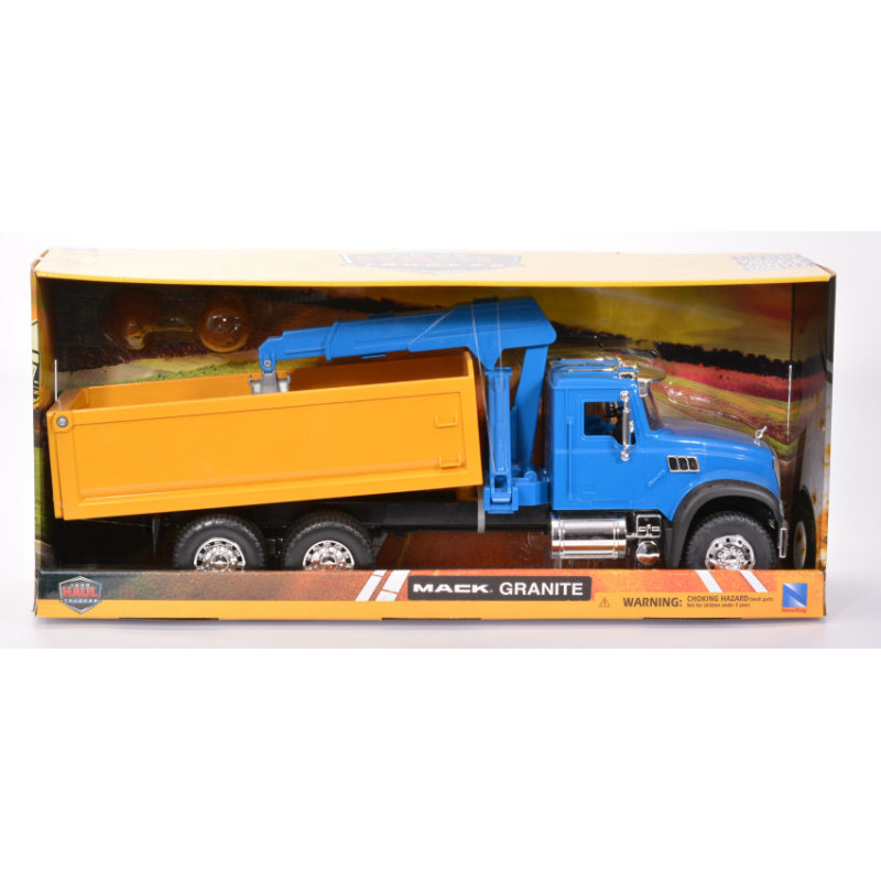 1:18 New Ray Mack Granite Dump Giallo Truck Blu W/crane Plastica