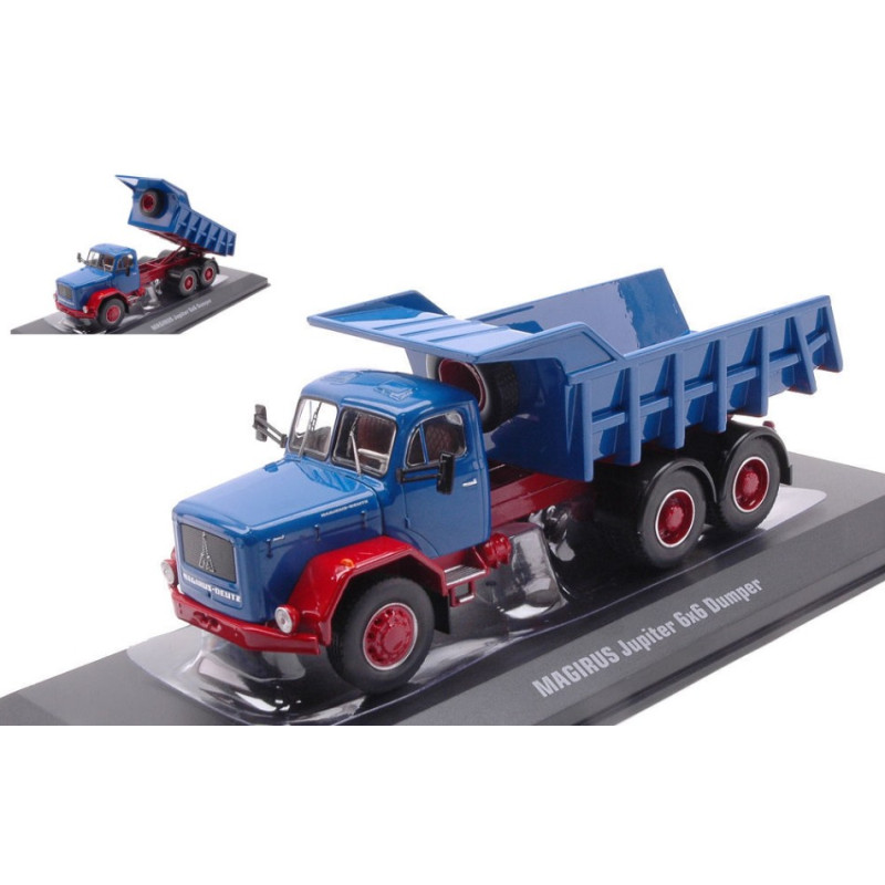 1:43 Ixo Model Magirus Jupiter 6x6 Blu/rosso Muldenkipper