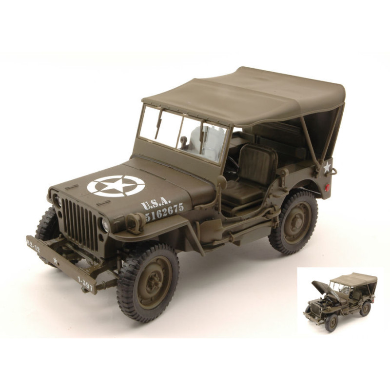 1:18 Welly Jeep Willys U.s. Army Closed Opaco Olive