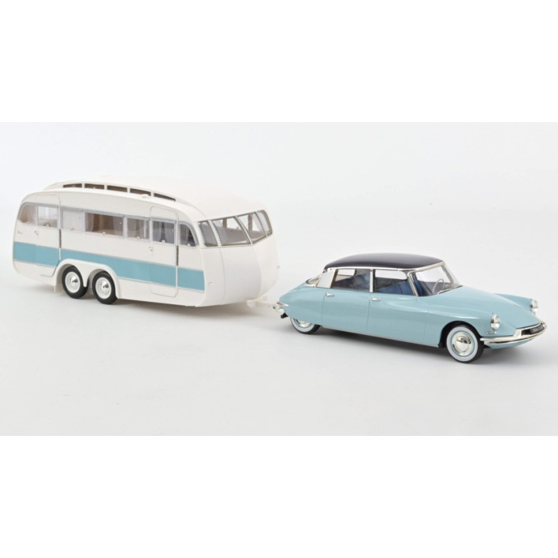 1:18 Norev Citroen DS 19 1959 Bleu Nuage & Caravan Hanon