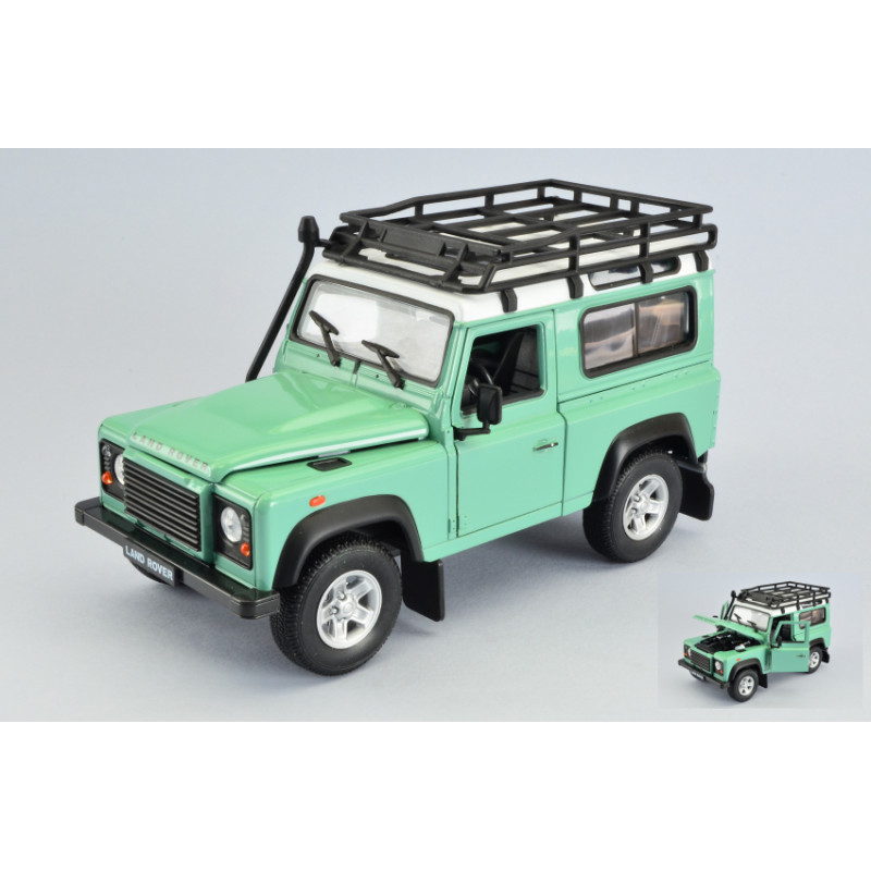 1:24 Welly Land Rover Defender Verde Chiaro/bianco W/roof Rack